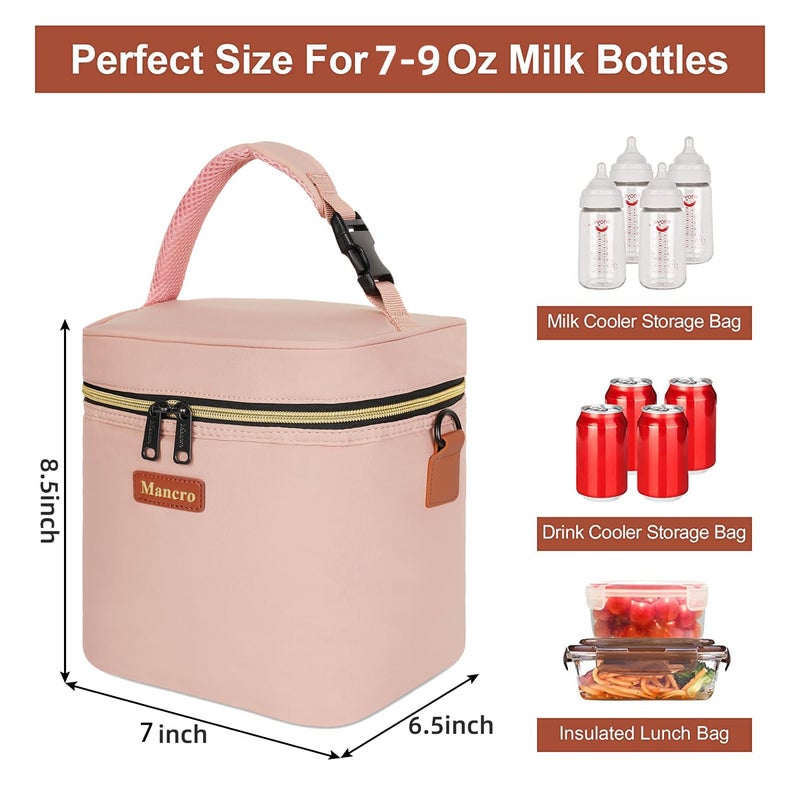 Mancro Baby Bottle Bag for Breastmilk, Breast Milk Cooler Bag with Ice Pack Fits 4 Milk Bottles Up to 9 Ounce with Adjustable Shoulder Strap, Lnsulation Breast Milk Cooler Travel Gifts, Pink - Image 2